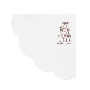 Elevate your wedding's charm with the Kitschy Cocktail Hour Pyramid Toast Napkin, where the couple's names rest below an illustrative pyramid of wine glasses—symbolizing a collective celebration of love. A whimsical yet modern detail for your special day.
