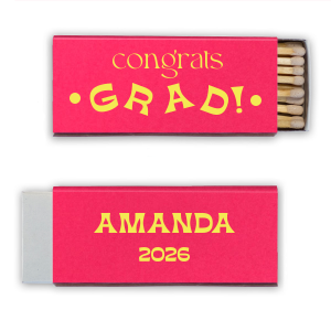 Celebrate the graduate with our Retro Graduation Congrats Grad Matches! Customize with the grad's name and the year. The other side says "congrats grad!" in a fun and jaunty design. 