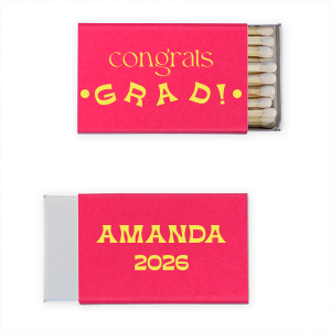 Celebrate the graduate with our Retro Graduation Congrats Grad Matches! Customize with the grad's name and the year. The other side says "congrats grad!" in a fun and jaunty design. 