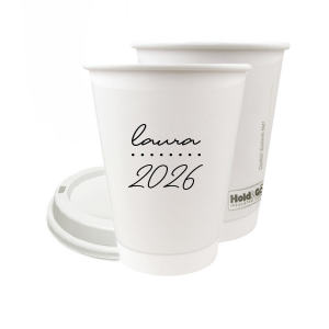 Add a personalized touch to your celebratory drinks with the Graduation Soiree Dotted Line Cup. The elegantly inscribed text is customizable with the grad's name and year of graduation in a sleek script font. A modern and stylish detail for sipping in honor at any classic graduation gathering.