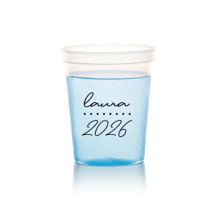 Add a personalized touch to your celebratory drinks with the Graduation Soiree Dotted Line Cup. The elegantly inscribed text is customizable with the grad's name and year of graduation in a sleek script font. A modern and stylish detail for sipping in honor at any classic graduation gathering.