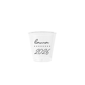 Add a personalized touch to your celebratory drinks with the Graduation Soiree Dotted Line Cup. The elegantly inscribed text is customizable with the grad's name and year of graduation in a sleek script font. A modern and stylish detail for sipping in honor at any classic graduation gathering.
