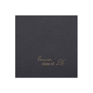 Mark the occasion with the Graduation Soiree Elegance Napkin, beautifully personalized with the graduate's name and commencement year in a contemporary script. A refined essential for any modern and classic graduation celebration.
