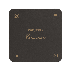 Protect surfaces while celebrating in style with the Graduation Soiree Dot Adorned Coaster, personalized with the graduate's name and year in a modish script font, and embellished with two elegant dot graphics. A sophisticated addition to any classic graduation party decor.