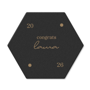 Protect surfaces while celebrating in style with the Graduation Soiree Dot Adorned Coaster, personalized with the graduate's name and year in a modish script font, and embellished with two elegant dot graphics. A sophisticated addition to any classic graduation party decor.