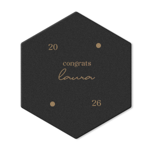 Protect surfaces while celebrating in style with the Graduation Soiree Dot Adorned Coaster, personalized with the graduate's name and year in a modish script font, and embellished with two elegant dot graphics. A sophisticated addition to any classic graduation party decor.