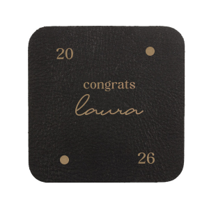 Protect surfaces while celebrating in style with the Graduation Soiree Dot Adorned Coaster, personalized with the graduate's name and year in a modish script font, and embellished with two elegant dot graphics. A sophisticated addition to any classic graduation party decor.