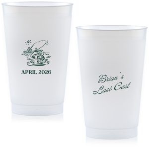 Commemorate the bachelor's 'Last Cast' before tying the knot with the Bachelor Party Last Cast Cup, personalized with the bachelor's name in a vintage script and a nostalgic illustration of a man fishing from a boat. Add the special date in a classic serif font for a keepsake that will be treasured long after the bachelor party.