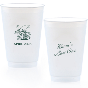 Commemorate the bachelor's 'Last Cast' before tying the knot with the Bachelor Party Last Cast Cup, personalized with the bachelor's name in a vintage script and a nostalgic illustration of a man fishing from a boat. Add the special date in a classic serif font for a keepsake that will be treasured long after the bachelor party.