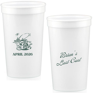 Commemorate the bachelor's 'Last Cast' before tying the knot with the Bachelor Party Last Cast Cup, personalized with the bachelor's name in a vintage script and a nostalgic illustration of a man fishing from a boat. Add the special date in a classic serif font for a keepsake that will be treasured long after the bachelor party.