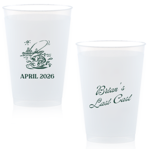 Commemorate the bachelor's 'Last Cast' before tying the knot with the Bachelor Party Last Cast Cup, personalized with the bachelor's name in a vintage script and a nostalgic illustration of a man fishing from a boat. Add the special date in a classic serif font for a keepsake that will be treasured long after the bachelor party.