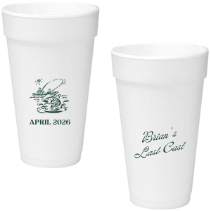 Commemorate the bachelor's 'Last Cast' before tying the knot with the Bachelor Party Last Cast Cup, personalized with the bachelor's name in a vintage script and a nostalgic illustration of a man fishing from a boat. Add the special date in a classic serif font for a keepsake that will be treasured long after the bachelor party.
