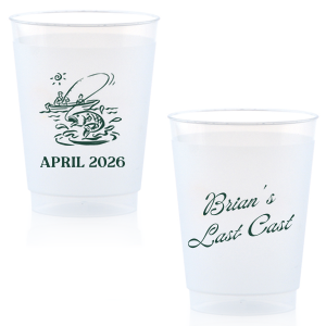 Commemorate the bachelor's 'Last Cast' before tying the knot with the Bachelor Party Last Cast Cup, personalized with the bachelor's name in a vintage script and a nostalgic illustration of a man fishing from a boat. Add the special date in a classic serif font for a keepsake that will be treasured long after the bachelor party.
