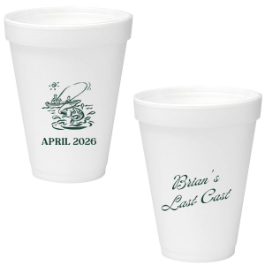 Commemorate the bachelor's 'Last Cast' before tying the knot with the Bachelor Party Last Cast Cup, personalized with the bachelor's name in a vintage script and a nostalgic illustration of a man fishing from a boat. Add the special date in a classic serif font for a keepsake that will be treasured long after the bachelor party.