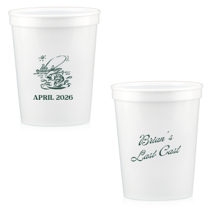 Commemorate the bachelor's 'Last Cast' before tying the knot with the Bachelor Party Last Cast Cup, personalized with the bachelor's name in a vintage script and a nostalgic illustration of a man fishing from a boat. Add the special date in a classic serif font for a keepsake that will be treasured long after the bachelor party.
