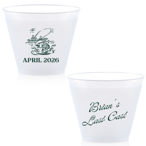 Commemorate the bachelor's 'Last Cast' before tying the knot with the Bachelor Party Last Cast Cup, personalized with the bachelor's name in a vintage script and a nostalgic illustration of a man fishing from a boat. Add the special date in a classic serif font for a keepsake that will be treasured long after the bachelor party.