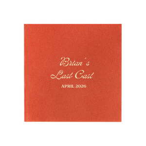Celebrate the bachelor's final foray into singlehood with the Last Cast Bachelor Party Napkin, featuring the guest of honor's name in a vintage inspired script, the emblematic "Last Cast" phrase, and the event date in a straightforward serif font. A classic touch for a fishing retreat-themed bachelor bash.