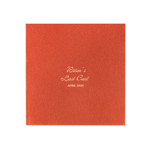 Celebrate the bachelor's final foray into singlehood with the Last Cast Bachelor Party Napkin, featuring the guest of honor's name in a vintage inspired script, the emblematic "Last Cast" phrase, and the event date in a straightforward serif font. A classic touch for a fishing retreat-themed bachelor bash.