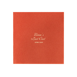 Celebrate the bachelor's final foray into singlehood with the Last Cast Bachelor Party Napkin, featuring the guest of honor's name in a vintage inspired script, the emblematic "Last Cast" phrase, and the event date in a straightforward serif font. A classic touch for a fishing retreat-themed bachelor bash.