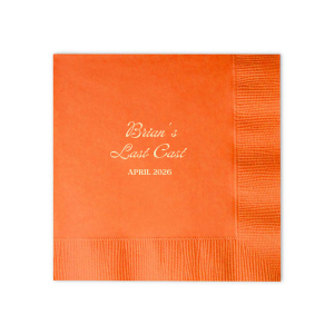 Celebrate the bachelor's final foray into singlehood with the Last Cast Bachelor Party Napkin, featuring the guest of honor's name in a vintage inspired script, the emblematic "Last Cast" phrase, and the event date in a straightforward serif font. A classic touch for a fishing retreat-themed bachelor bash.