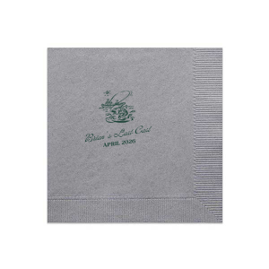 Set sail for matrimonial life with the Fishing Retreat Bachelor Party Napkin, embellished with a scenic graphic of a lone fisherman in a boat. Below, the bachelor's name is penned in a vintage inspired script, with the phrase "Last Cast" and the date of the event in a neat serif font, crafting the perfect vintage vibe for a pre-wedding celebration.