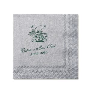 Set sail for matrimonial life with the Fishing Retreat Bachelor Party Napkin, embellished with a scenic graphic of a lone fisherman in a boat. Below, the bachelor's name is penned in a vintage inspired script, with the phrase "Last Cast" and the date of the event in a neat serif font, crafting the perfect vintage vibe for a pre-wedding celebration.