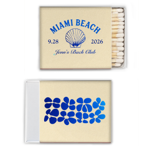 Ignite the fun at your seaside soiree with the Bachelorette Beach Party Seashell Match, personalized with the bachelorette's name in classic script, the party location, and date. Adorned with an elegant shell graphic, it's a perfect memento for "The Last Splash."