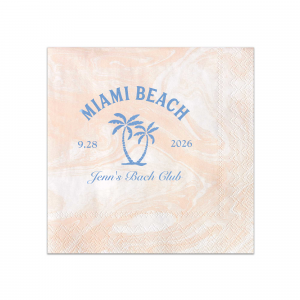 Celebrate the bride-to-be's final wave of singlehood with the Bachelorette Beach Party Palm Tree Napkin, custom-printed with her name in elegant script, alongside the party's sunny location and date, adorned with a tropical twin palm tree graphic. A breezy addition to "The Last Splash" bachelorette bash.