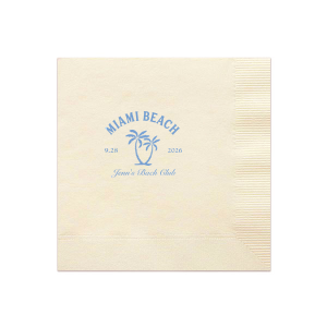 Celebrate the bride-to-be's final wave of singlehood with the Bachelorette Beach Party Palm Tree Napkin, custom-printed with her name in elegant script, alongside the party's sunny location and date, adorned with a tropical twin palm tree graphic. A breezy addition to "The Last Splash" bachelorette bash.