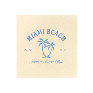 Celebrate the bride-to-be's final wave of singlehood with the Bachelorette Beach Party Palm Tree Napkin, custom-printed with her name in elegant script, alongside the party's sunny location and date, adorned with a tropical twin palm tree graphic. A breezy addition to "The Last Splash" bachelorette bash.