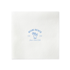 Celebrate the bride-to-be's final wave of singlehood with the Bachelorette Beach Party Palm Tree Napkin, custom-printed with her name in elegant script, alongside the party's sunny location and date, adorned with a tropical twin palm tree graphic. A breezy addition to "The Last Splash" bachelorette bash.