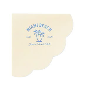 Celebrate the bride-to-be's final wave of singlehood with the Bachelorette Beach Party Palm Tree Napkin, custom-printed with her name in elegant script, alongside the party's sunny location and date, adorned with a tropical twin palm tree graphic. A breezy addition to "The Last Splash" bachelorette bash.