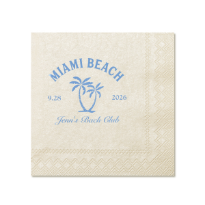 Celebrate the bride-to-be's final wave of singlehood with the Bachelorette Beach Party Palm Tree Napkin, custom-printed with her name in elegant script, alongside the party's sunny location and date, adorned with a tropical twin palm tree graphic. A breezy addition to "The Last Splash" bachelorette bash.