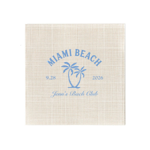 Celebrate the bride-to-be's final wave of singlehood with the Bachelorette Beach Party Palm Tree Napkin, custom-printed with her name in elegant script, alongside the party's sunny location and date, adorned with a tropical twin palm tree graphic. A breezy addition to "The Last Splash" bachelorette bash.