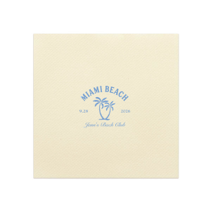 Celebrate the bride-to-be's final wave of singlehood with the Bachelorette Beach Party Palm Tree Napkin, custom-printed with her name in elegant script, alongside the party's sunny location and date, adorned with a tropical twin palm tree graphic. A breezy addition to "The Last Splash" bachelorette bash.