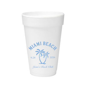 Savor the seaside festivities with the Bachelorette Beach Party Palm Breeze Cup, personalized with the bachelorette's name in a sophisticated script, her party's locale, and the date, all surrounding the sway of a tropical palm tree graphic. A refreshing choice for "The Last Splash" bachelorette celebration.