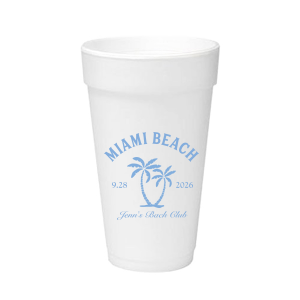 Savor the seaside festivities with the Bachelorette Beach Party Palm Breeze Cup, personalized with the bachelorette's name in a sophisticated script, her party's locale, and the date, all surrounding the sway of a tropical palm tree graphic. A refreshing choice for "The Last Splash" bachelorette celebration.