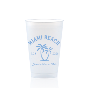 Savor the seaside festivities with the Bachelorette Beach Party Palm Breeze Cup, personalized with the bachelorette's name in a sophisticated script, her party's locale, and the date, all surrounding the sway of a tropical palm tree graphic. A refreshing choice for "The Last Splash" bachelorette celebration.