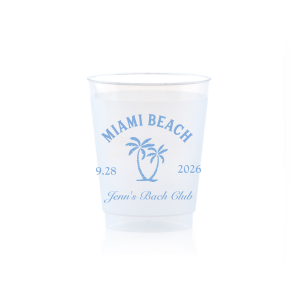 Savor the seaside festivities with the Bachelorette Beach Party Palm Breeze Cup, personalized with the bachelorette's name in a sophisticated script, her party's locale, and the date, all surrounding the sway of a tropical palm tree graphic. A refreshing choice for "The Last Splash" bachelorette celebration.
