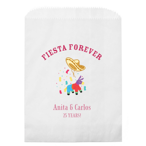 Keep the party going with the Fiesta Forever Anniversary Custom Photo Cookie Bag, bursting with a vibrant full color graphic of a piñata and sombrero amidst a shower of confetti. Personalize this anniversary bag with the couple's name and the number of years they've been spicing up life together. A perfect party favor for a lively anniversary fiesta.