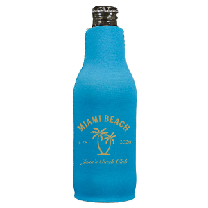 Keep your drinks as cool as the ocean breeze with the Bachelorette Beach Party Tropical Chill Can Cooler. Adorned with palm tree graphics, it's personalized with the bachelorette's name in an elegant script, along with the location and date of the beachside bash. A must-have for staying refreshed during "The Last Splash."