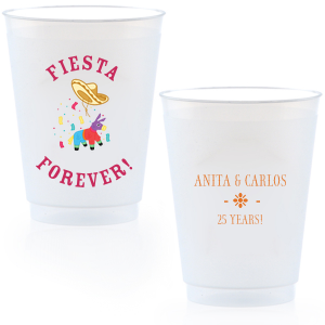 Raise a cup to enduring love with the Fiesta Forever Anniversary Celebration Cup, featuring the jubilant phrase Fiesta Forever, framing a festive full-color piñata, sombrero, and confetti graphic. Personalize the other side with the couple's name and the number of joyful years they're toasting to—an exuberant addition to any anniversary fiesta.