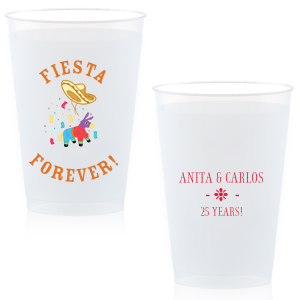Raise a cup to enduring love with the Fiesta Forever Anniversary Celebration Cup, featuring the jubilant phrase Fiesta Forever, framing a festive full-color piñata, sombrero, and confetti graphic. Personalize the other side with the couple's name and the number of joyful years they're toasting to—an exuberant addition to any anniversary fiesta.