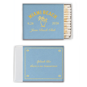 Set the mood for seaside fun with the Bachelorette Beach Party Splash Matchbook, personalized with the bachelorette's name in a graceful script, the date, and location of the celebration, accented by a palm tree graphic. The reverse side inspires with "Splash like there's no tomorrow" framed for a memorable touch to "The Last Splash" festivities.
