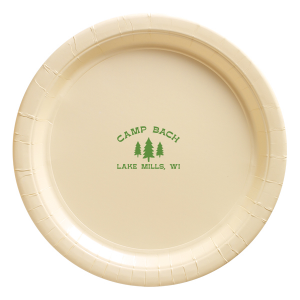 Serve up some wilderness fun with the Camp Bachelorette Forest Festivity Plate, customized with "Camp Bach" curved over a serene tree graphic, and the event location etched below. Perfect for dishing out treats at your camp-themed bachelorette escapade.