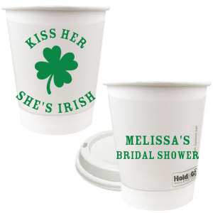 Add a dash of good luck to your event with the Kiss Me I'm Irish Cup! Featuring a dour leaf clover on one side and space to personalize with your name and the event you're celebrating on the other side, this custom cup is perfect for a bridal shower or entertaining at home. 
