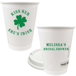 Add a dash of good luck to your event with the Kiss Me I'm Irish Cup! Featuring a dour leaf clover on one side and space to personalize with your name and the event you're celebrating on the other side, this custom cup is perfect for a bridal shower or entertaining at home. 