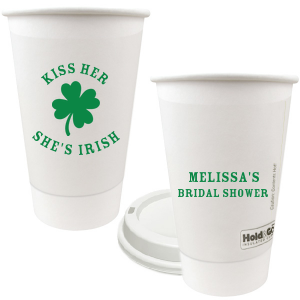 Add a dash of good luck to your event with the Kiss Me I'm Irish Cup! Featuring a dour leaf clover on one side and space to personalize with your name and the event you're celebrating on the other side, this custom cup is perfect for a bridal shower or entertaining at home. 