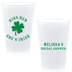 Add a dash of good luck to your event with the Kiss Me I'm Irish Cup! Featuring a dour leaf clover on one side and space to personalize with your name and the event you're celebrating on the other side, this custom cup is perfect for a bridal shower or entertaining at home. 