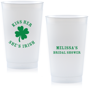 Add a dash of good luck to your event with the Kiss Me I'm Irish Cup! Featuring a dour leaf clover on one side and space to personalize with your name and the event you're celebrating on the other side, this custom cup is perfect for a bridal shower or entertaining at home. 